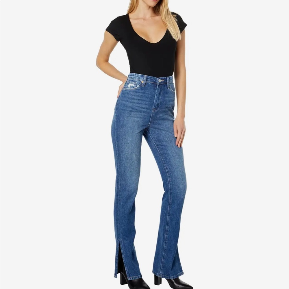 High rise split hem flare jeans; Blanknyc